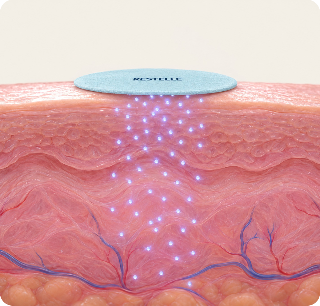 Sleep pills last around 3 hours; Restelle Sleep Patch works for 8–10 hours. Illustration only, not clinical data.