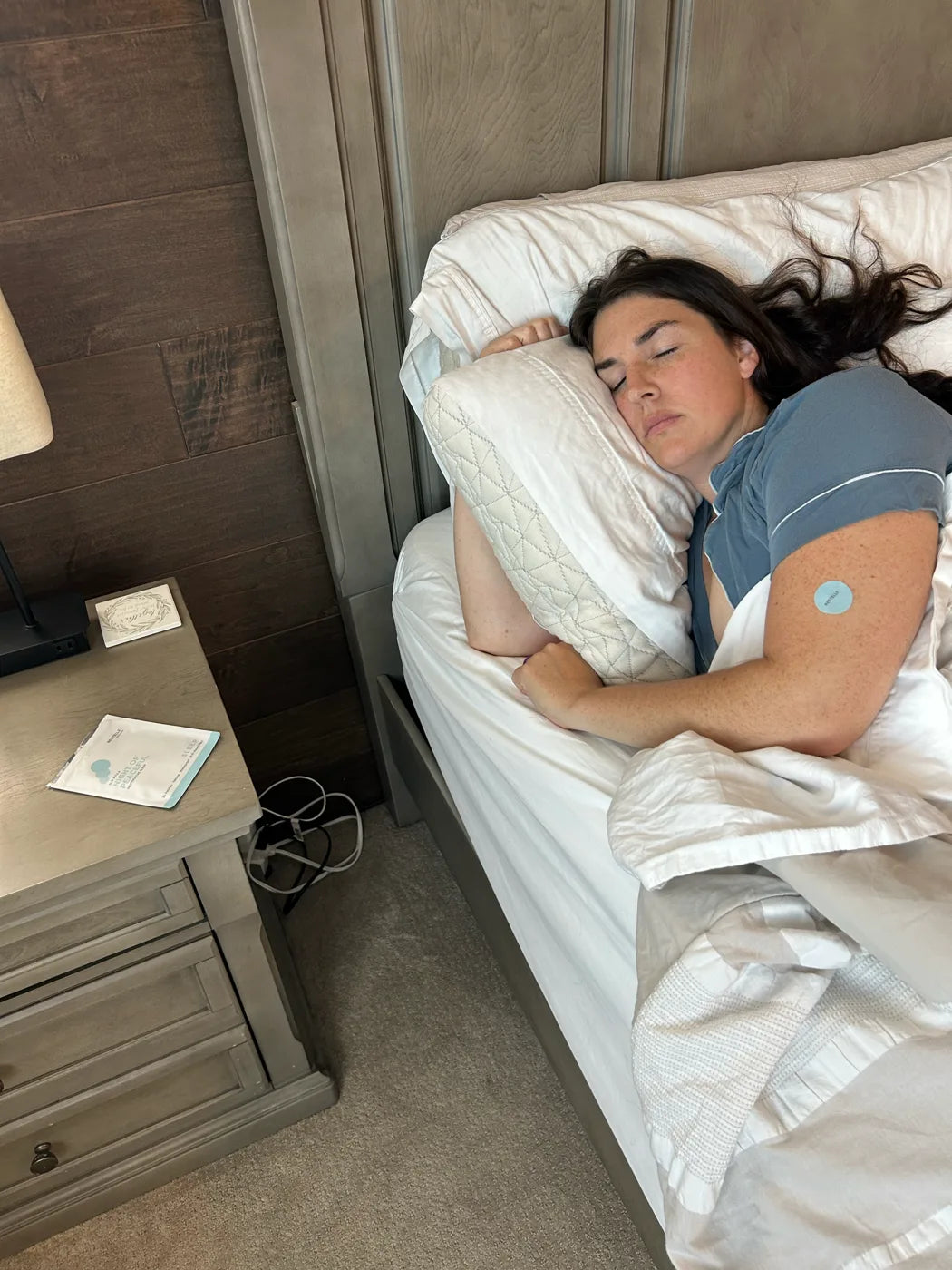 Susanna sleeping with a RESTELLE patch on her arm